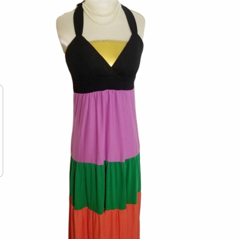 Boho Colorblock Open-Back Haltered Maxi Dress - image 8